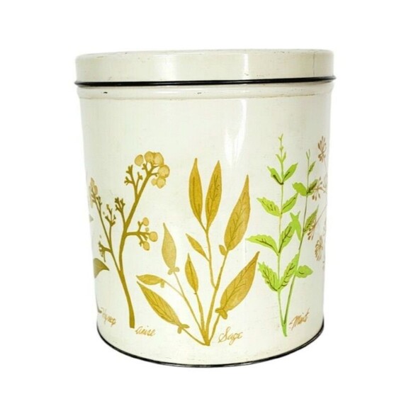 VTG MCM Botanical "Herbs" Nesting Storage Tins Set of Three Storage Canisters - Picture 5 of 16